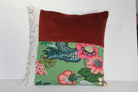 Chiang Mai Dragon and Orange Velvet 20" Pillow Cover