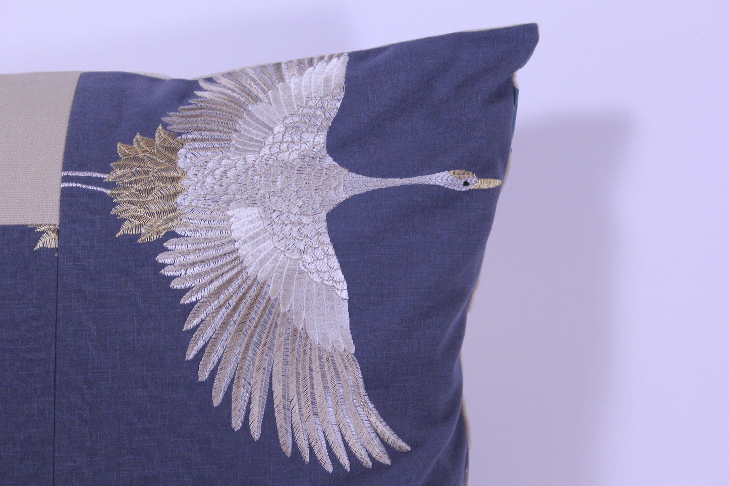 Linen 20" Pillow Cover with Embroidered Cranes