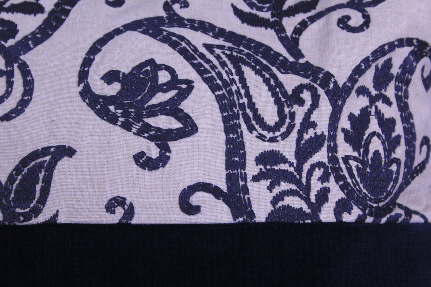 Boho Blue Velvet & Embroidered Floral Linen 20" Pillow Cover