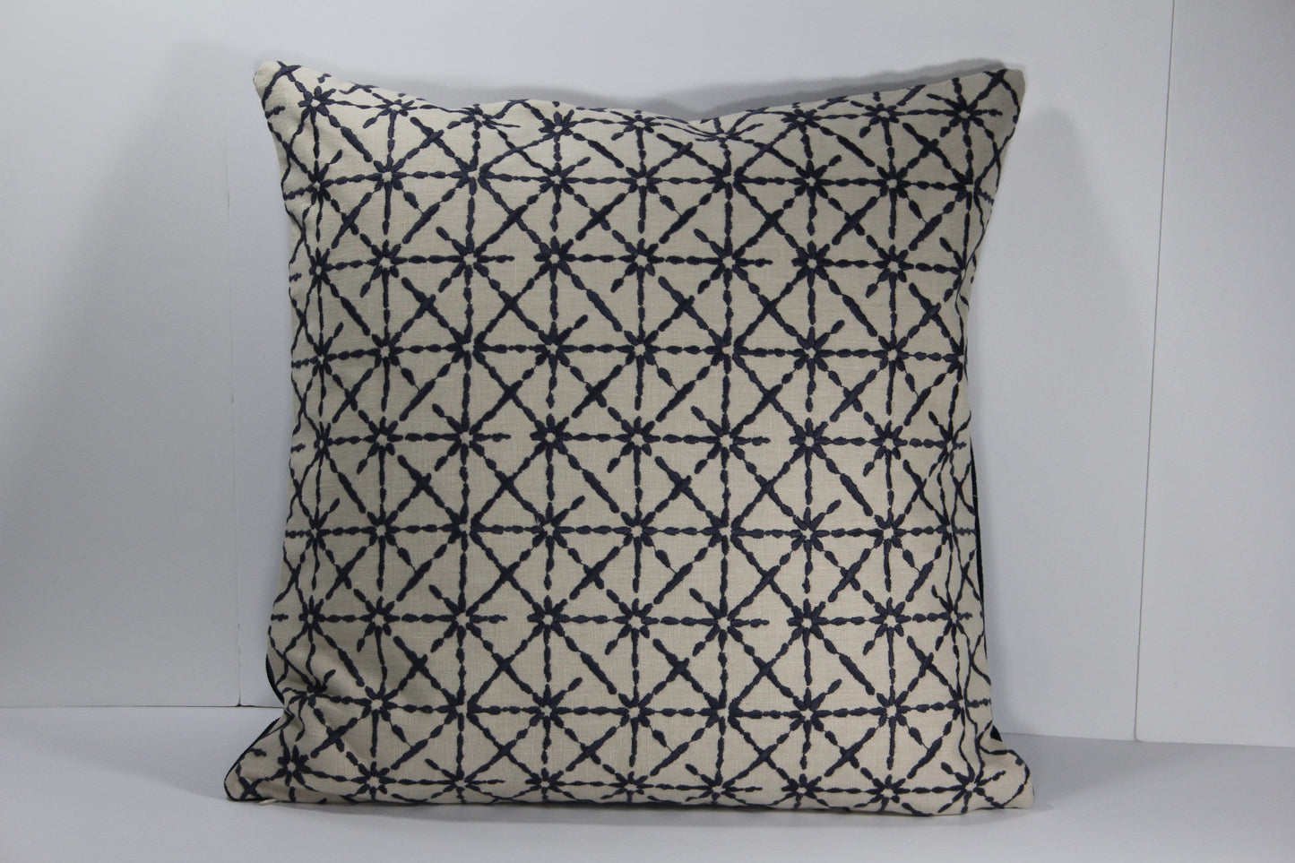 Boho Blue Velvet & Embroidered Floral Linen 20" Pillow Cover