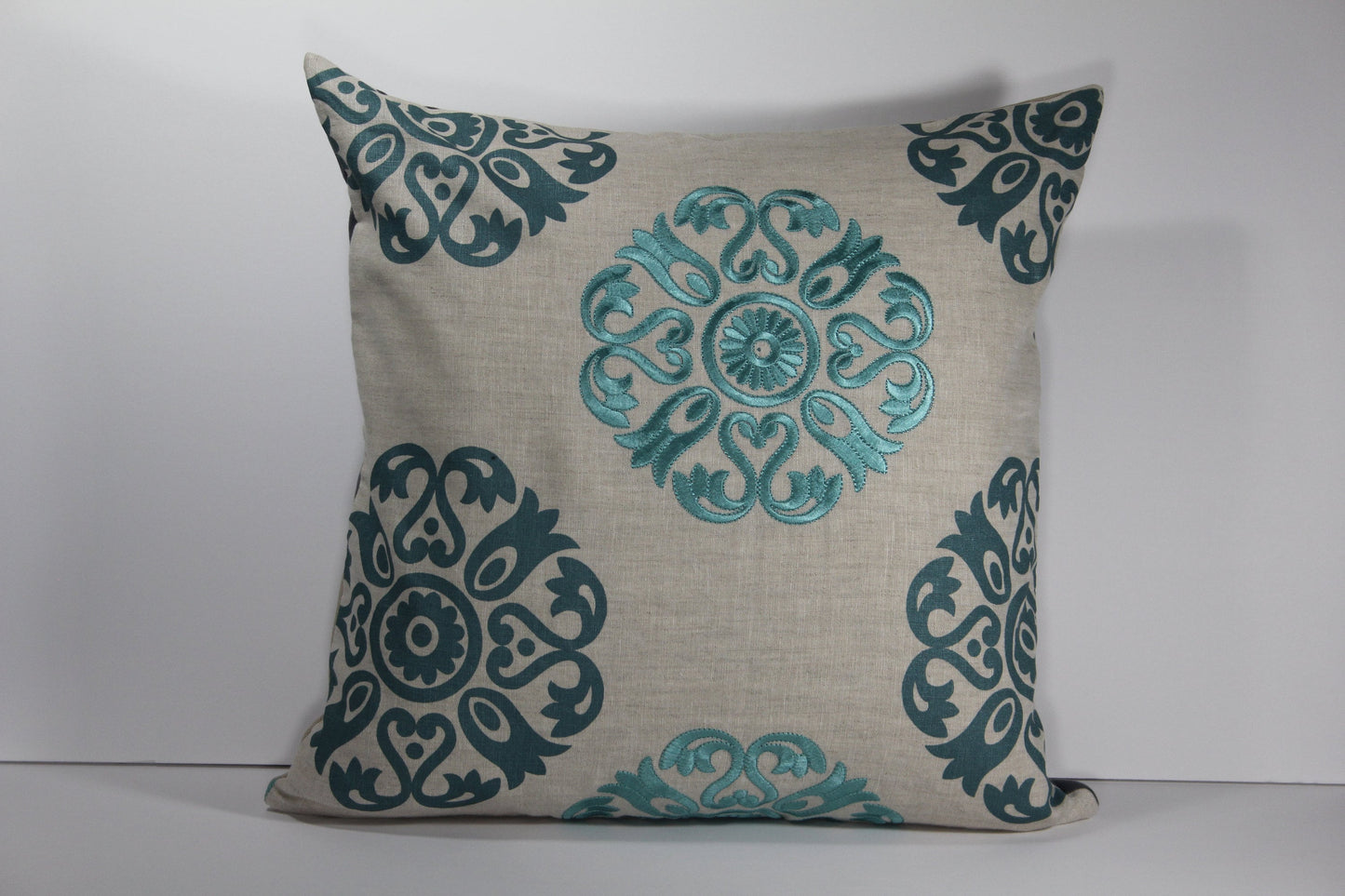 Linen 20" Pillow Cover with Embroidered Cranes