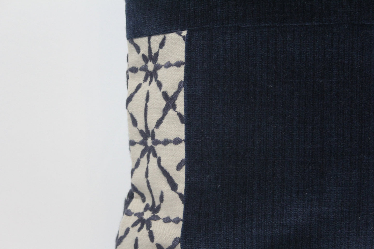 Embroidered Linen & Boho Blue Velvet 20" Pillow Cover