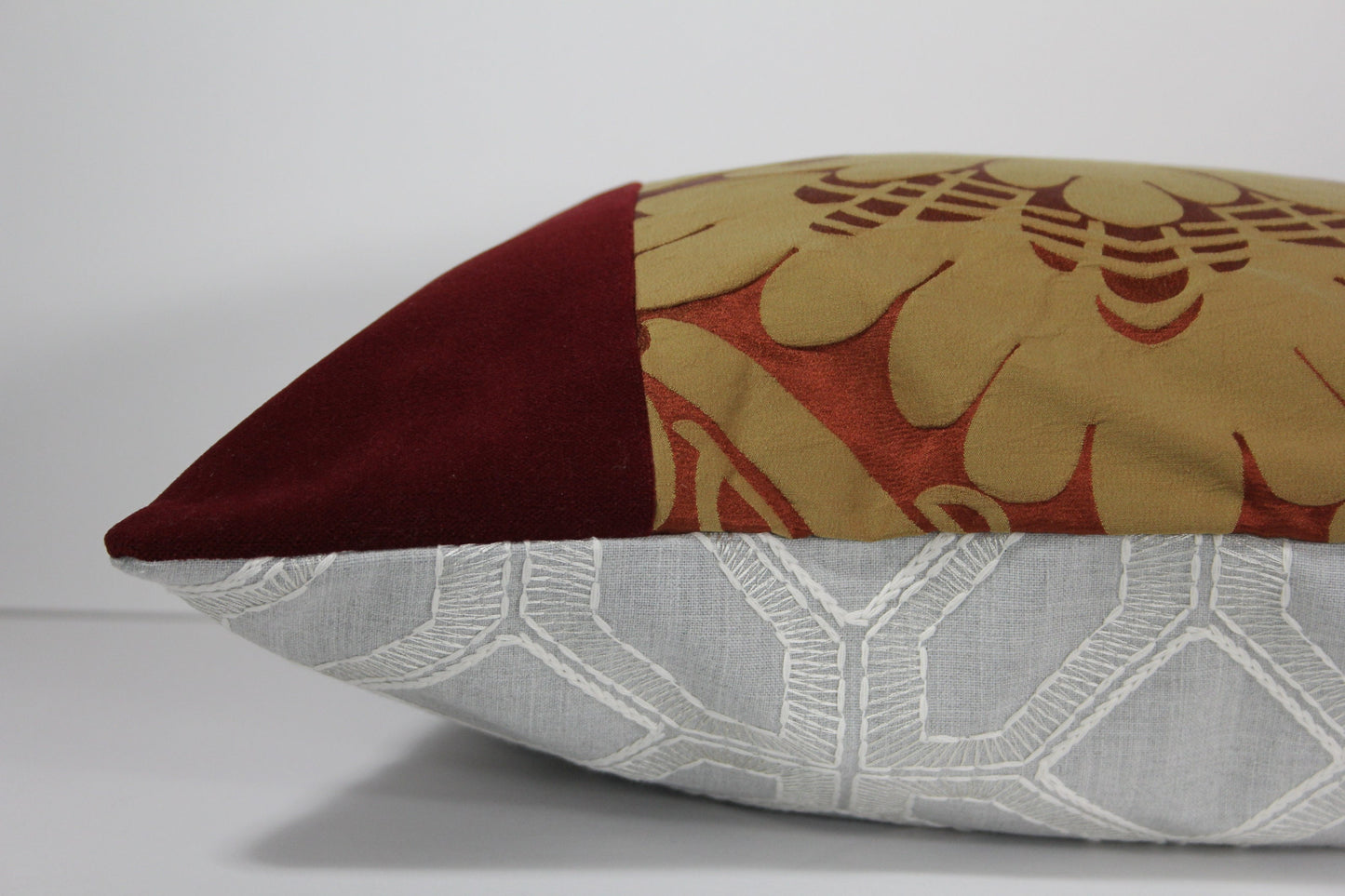 Orange Silk Damask and Red Velvet 20” panel pillow cover