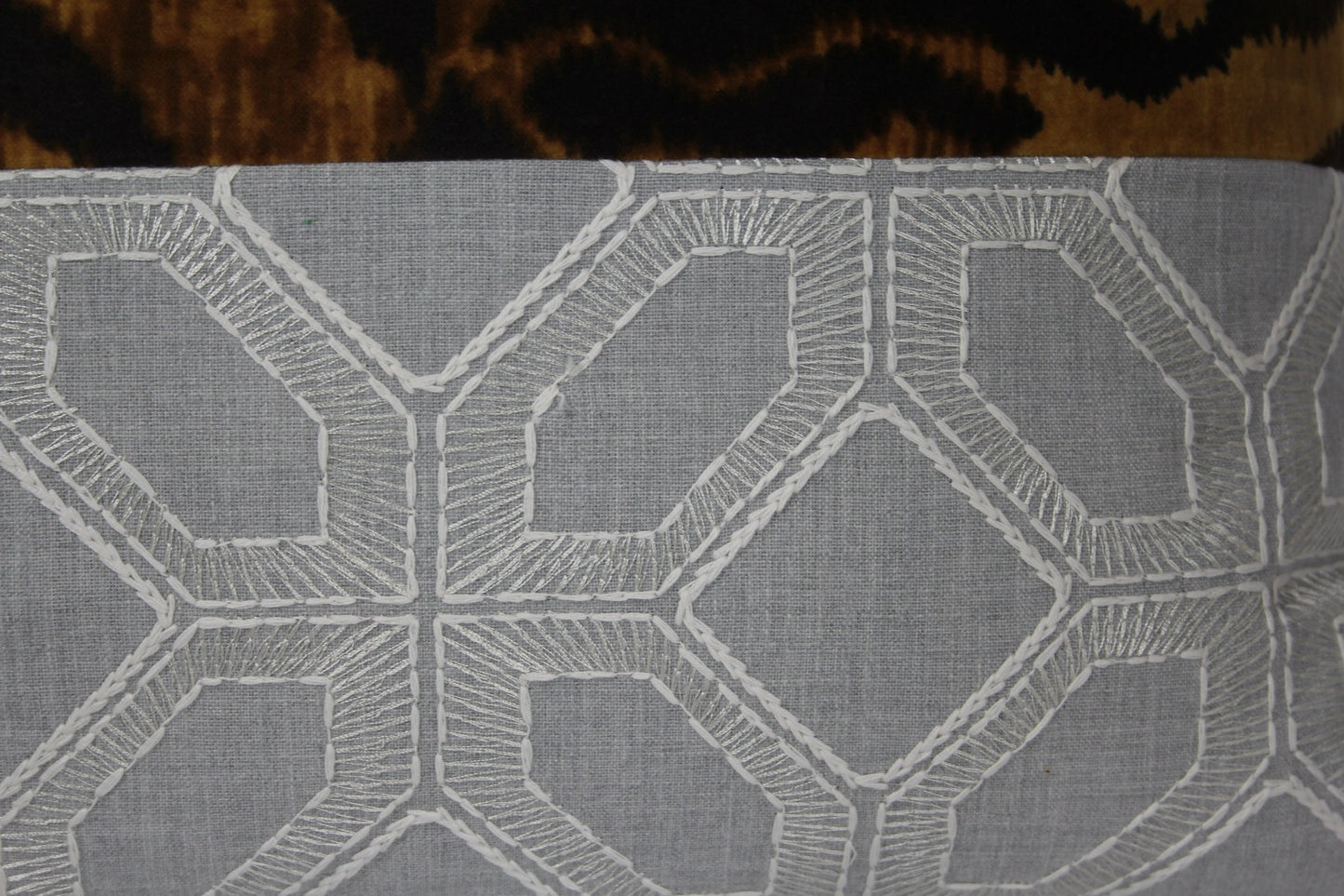 Embroidered Grey Linen & Braemore Tiger Velvet 20” pillow cover