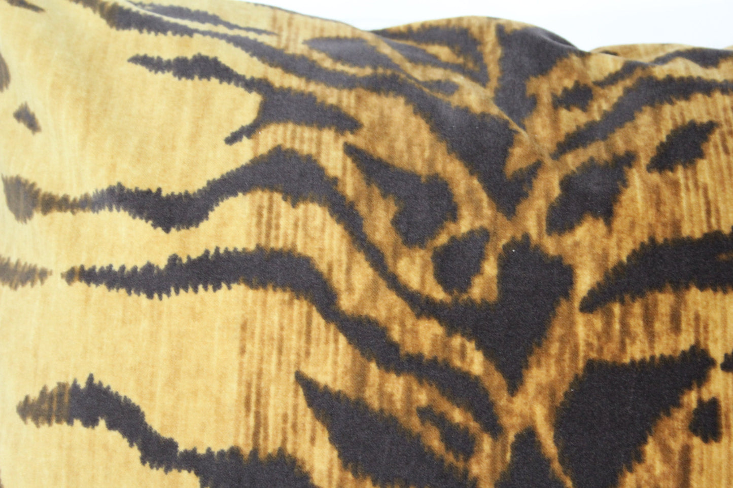 Embroidered Grey Linen & Braemore Tiger Velvet 20” pillow cover
