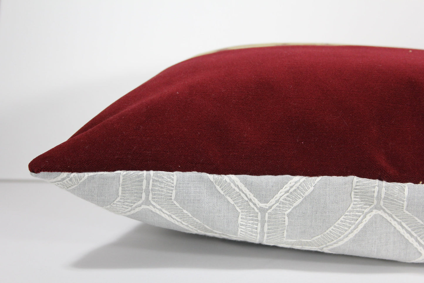 Red Velvet and Orange Silk Damask 20” pillow cover