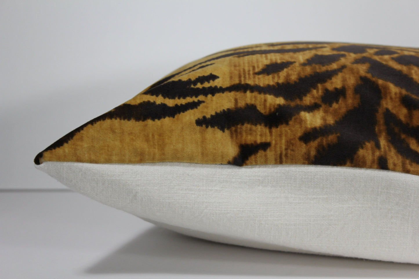 Embroidered Grey Linen & Braemore Tiger Velvet 20” pillow cover