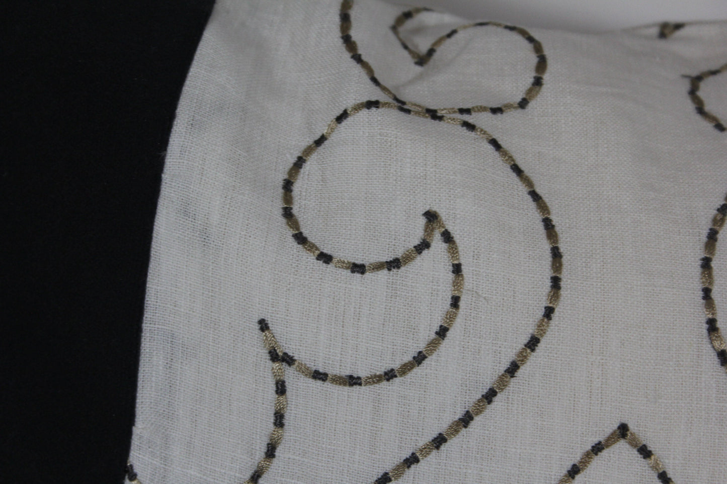 Grey velvet and embroidered linen 20” pillow cover