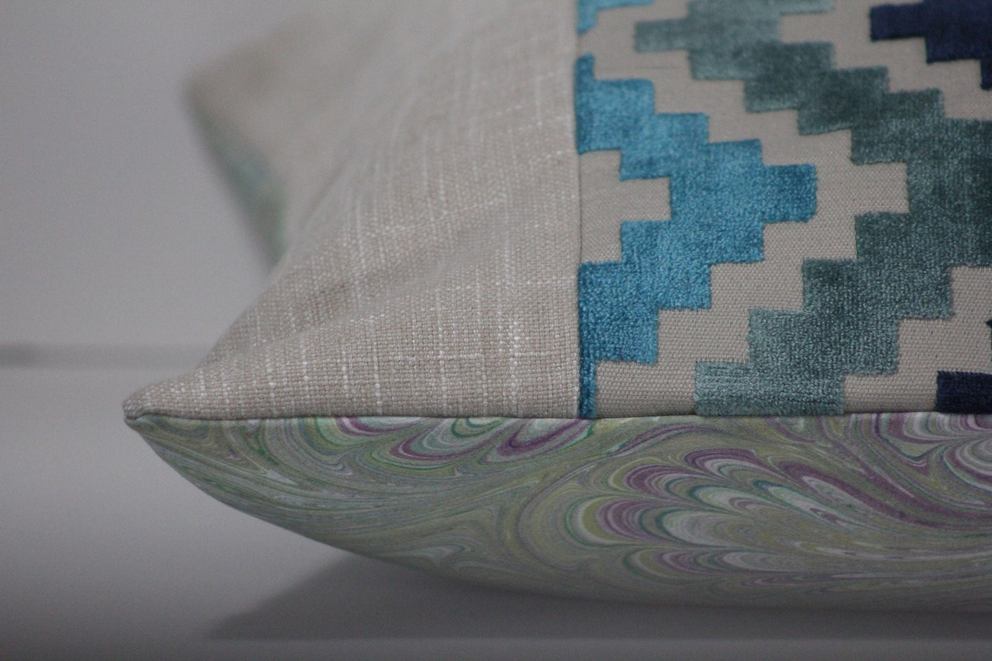 Ziggurat design blue cut velvet 20" panel pillow cover