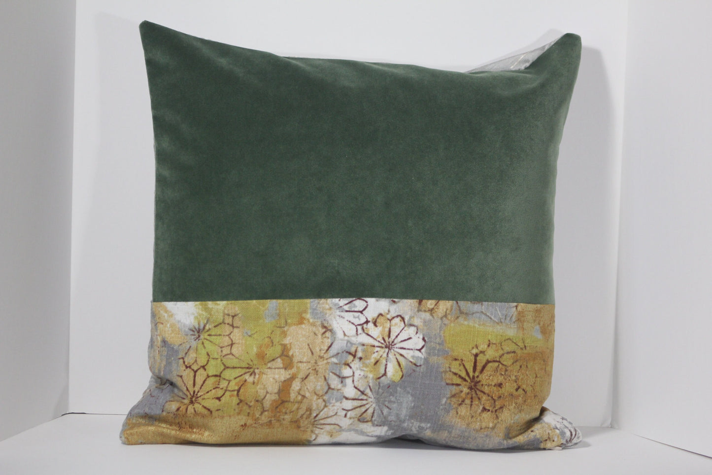 Emerald Green Velvet and Covington Floral 20” pillow cover
