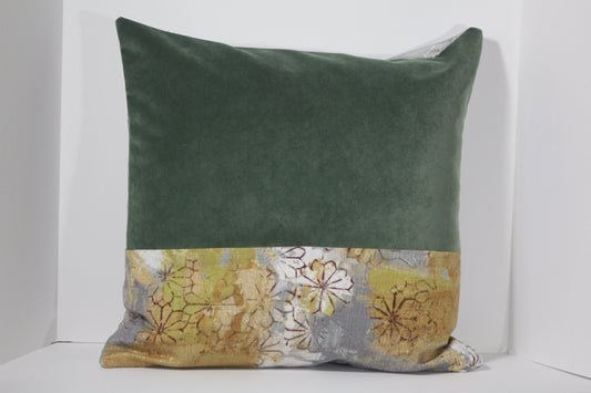 Emerald Green Velvet and Covington Floral 20” pillow cover