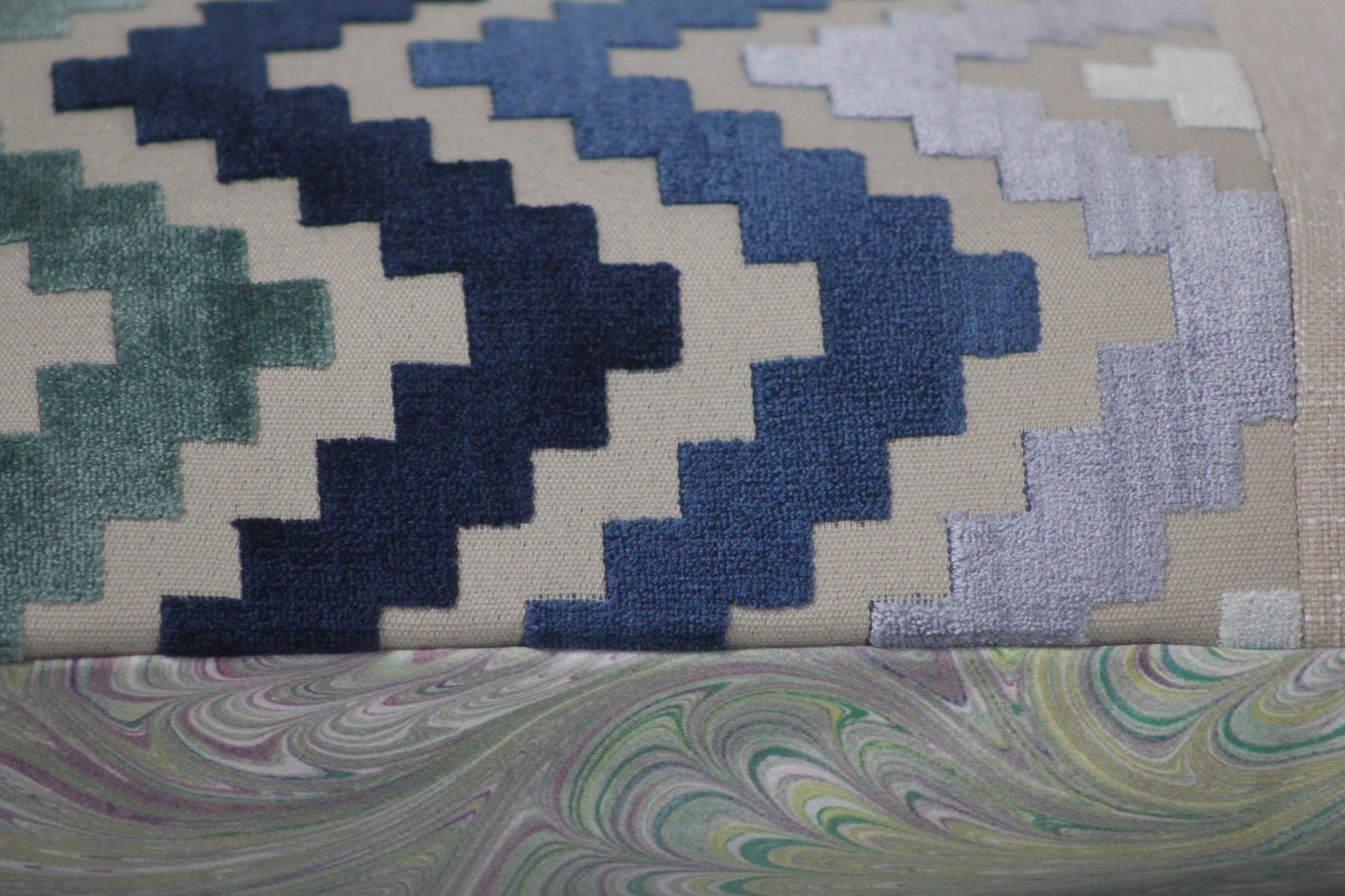 Ziggurat design blue cut velvet 20" panel pillow cover