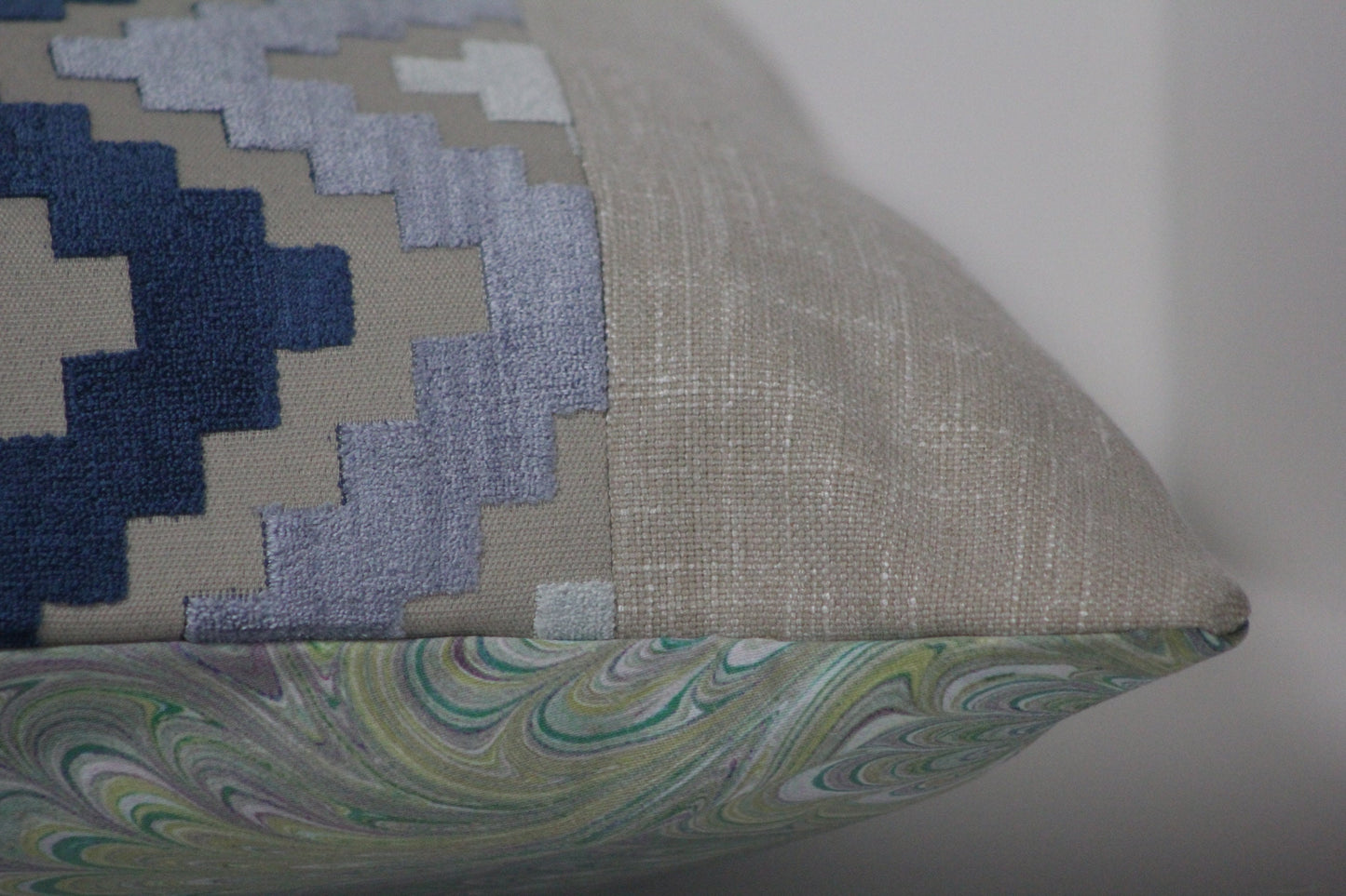 Ziggurat design blue cut velvet 20" panel pillow cover