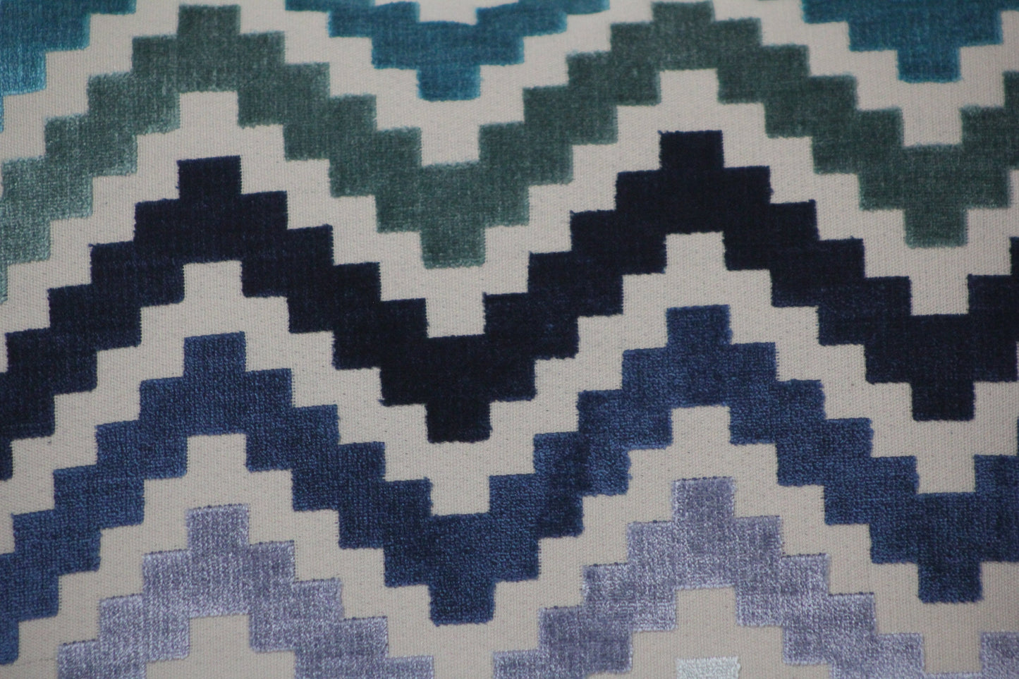 Ziggurat design blue cut velvet 20" pillow cover