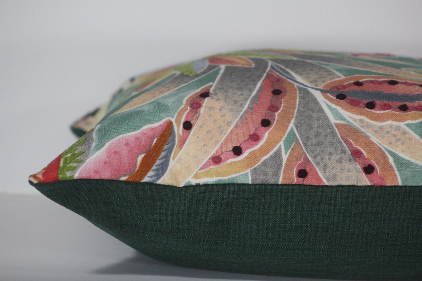 Embroidered tropical print 20” pillow cover