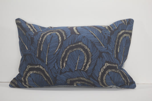 Blue Feathers Lumbar Pillow Cover