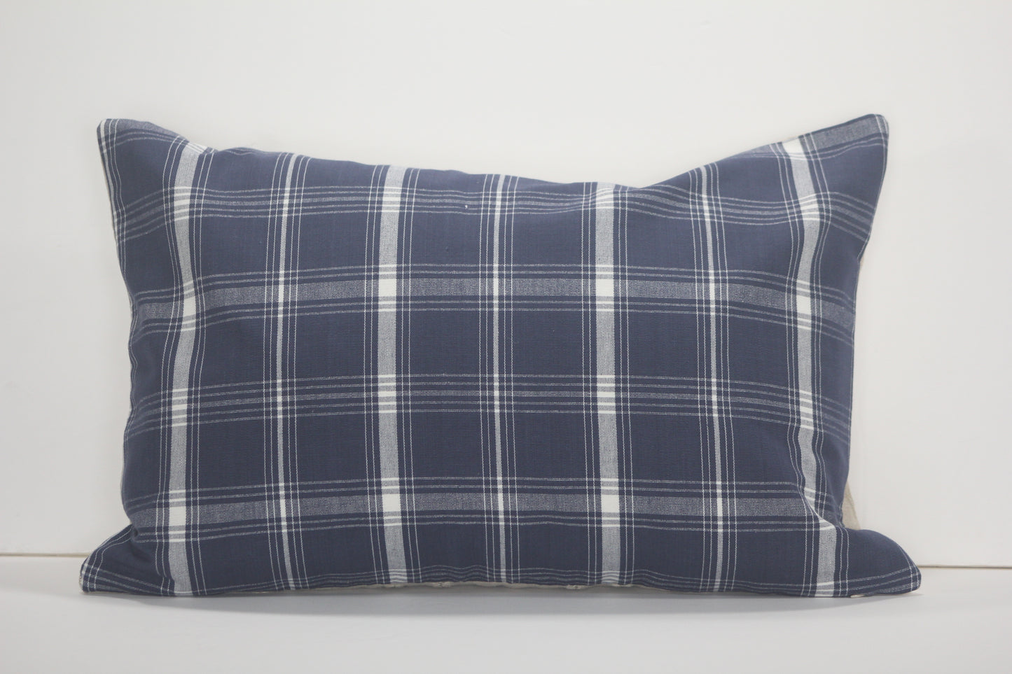 Navy Plaid Lumbar Pillow Cover