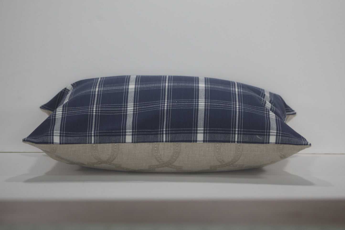 Navy Plaid Lumbar Pillow Cover