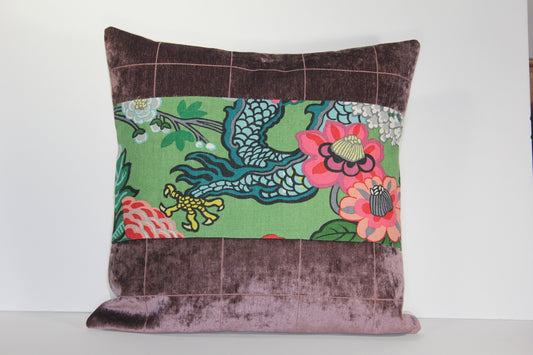 Chiang Mai Dragon and Purple Velvet 20" Pillow Cover