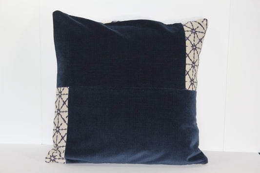 Embroidered Linen & Boho Blue Velvet 20" Pillow Cover