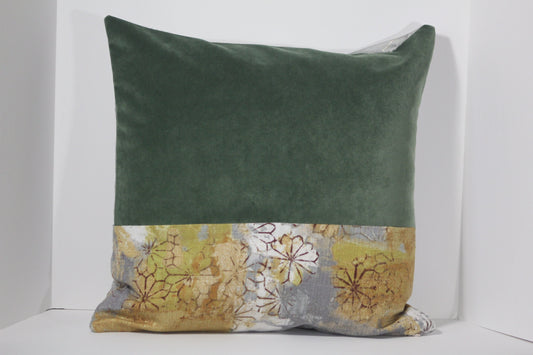 Emerald Green Velvet and Covington Floral 20” pillow cover