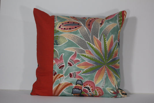 Embroidered tropical print 20” pillow cover
